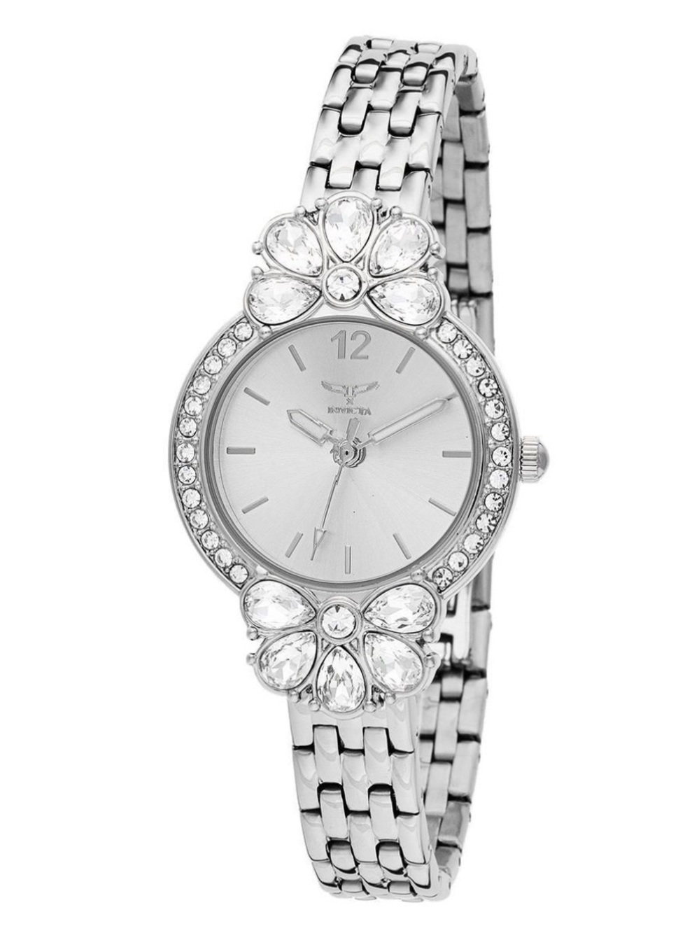 NEW Invicta Wildflower Steel Silver Tone Crystal Bracelet Watch 30mm #69111